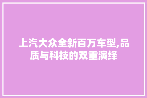上汽大众全新百万车型,品质与科技的双重演绎
