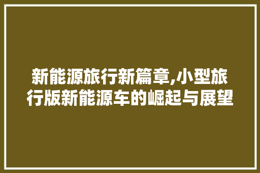 新能源旅行新篇章,小型旅行版新能源车的崛起与展望