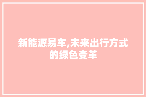 新能源易车,未来出行方式的绿色变革 智能驾驶