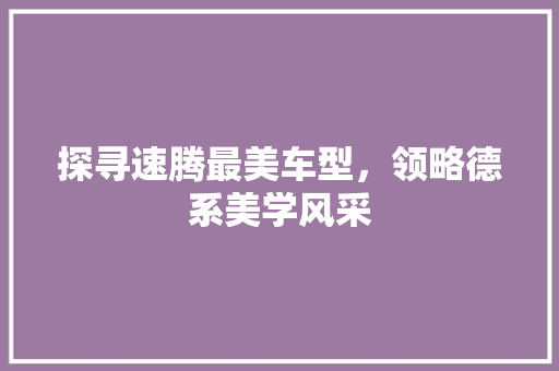 探寻速腾最美车型，领略德系美学风采 自动驾驶
