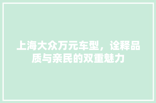 上海大众万元车型，诠释品质与亲民的双重魅力