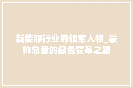 新能源行业的领军人物_最帅总裁的绿色变革之路