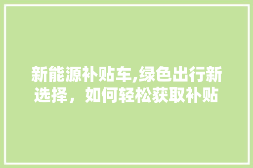 新能源补贴车,绿色出行新选择，如何轻松获取补贴