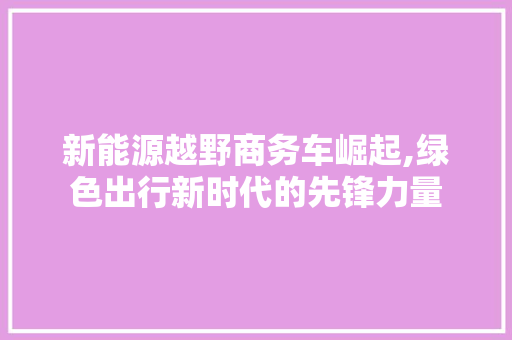新能源越野商务车崛起,绿色出行新时代的先锋力量