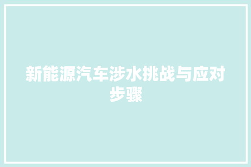 新能源汽车涉水挑战与应对步骤