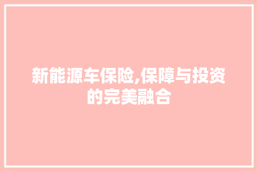 新能源车保险,保障与投资的完美融合