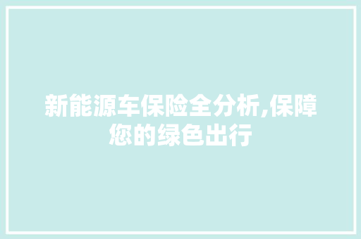 新能源车保险全分析,保障您的绿色出行