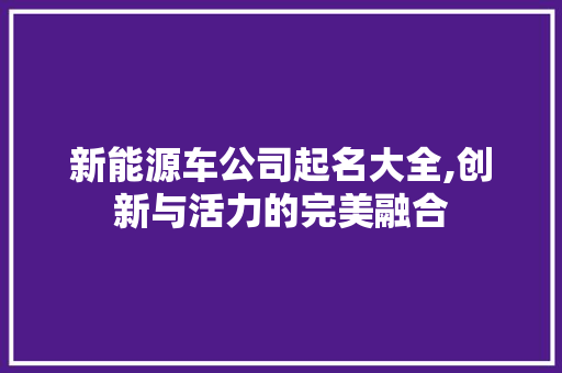 新能源车公司起名大全,创新与活力的完美融合 车型评测