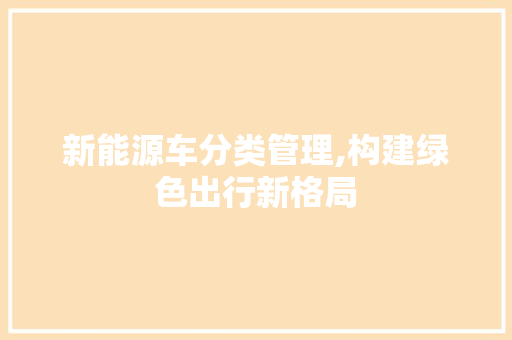 新能源车分类管理,构建绿色出行新格局 新能源汽车