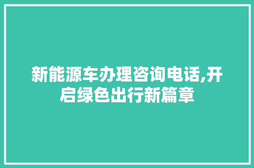 新能源车办理咨询电话,开启绿色出行新篇章 汽车轮胎