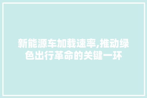 新能源车加载速率,推动绿色出行革命的关键一环 车型评测