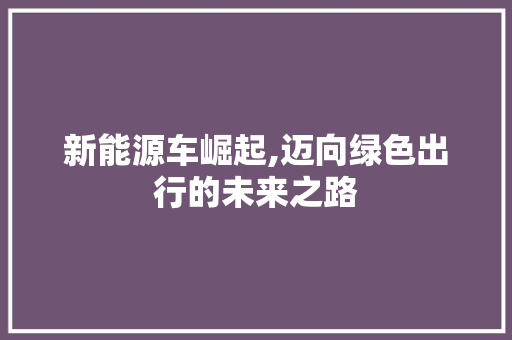 新能源车崛起,迈向绿色出行的未来之路 新车资讯