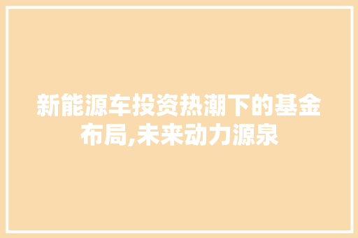 新能源车投资热潮下的基金布局,未来动力源泉
