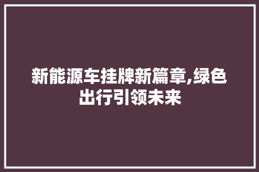 新能源车挂牌新篇章,绿色出行引领未来