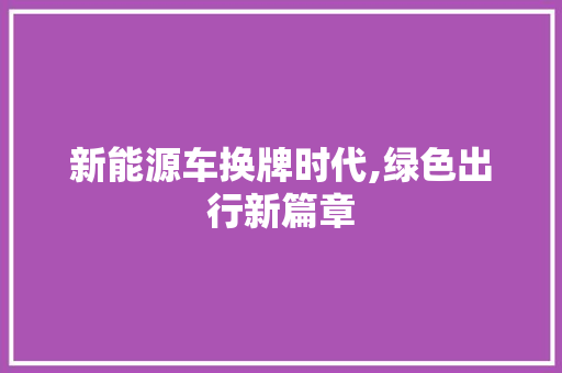 新能源车换牌时代,绿色出行新篇章 新车资讯