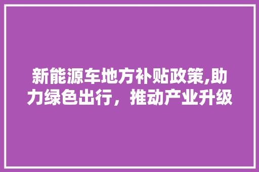 新能源车地方补贴政策,助力绿色出行，推动产业升级
