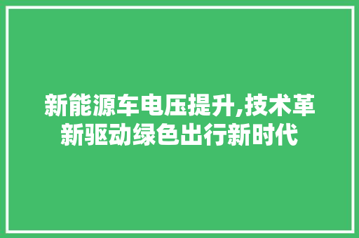 新能源车电压提升,技术革新驱动绿色出行新时代