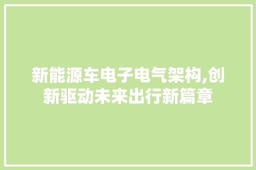 新能源车电子电气架构,创新驱动未来出行新篇章