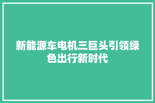 新能源车电机三巨头引领绿色出行新时代 自动驾驶