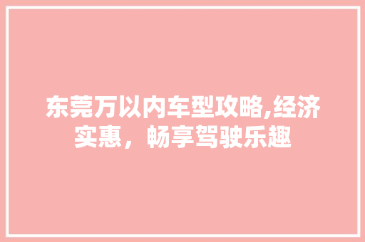 东莞万以内车型攻略,经济实惠，畅享驾驶乐趣