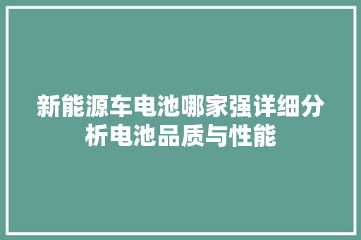新能源车电池哪家强详细分析电池品质与性能 车型评测