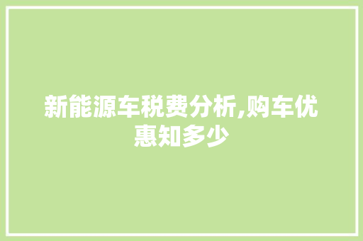 新能源车税费分析,购车优惠知多少 智能驾驶
