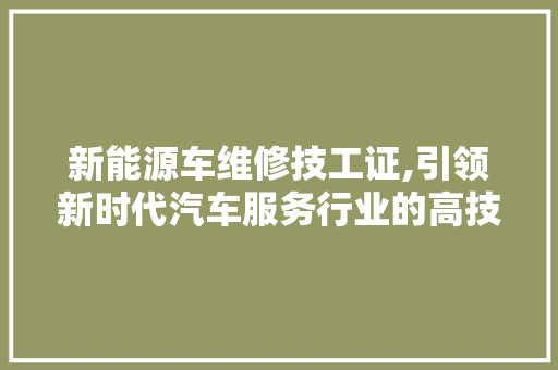 新能源车维修技工证,引领新时代汽车服务行业的高技能人才