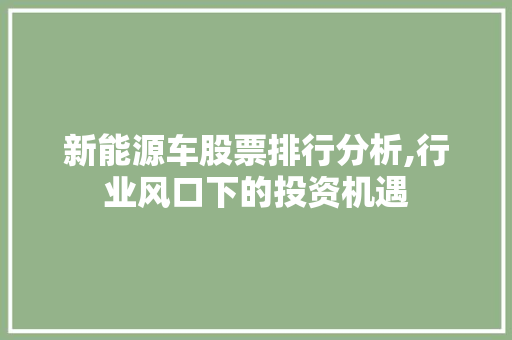新能源车股票排行分析,行业风口下的投资机遇