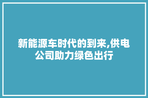 新能源车时代的到来,供电公司助力绿色出行