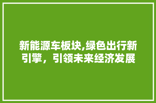 新能源车板块,绿色出行新引擎，引领未来经济发展 新车资讯