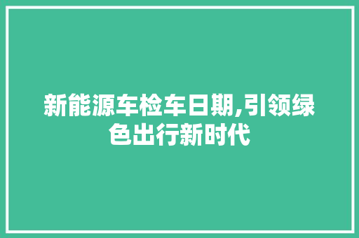 新能源车检车日期,引领绿色出行新时代
