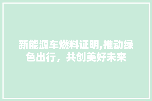 新能源车燃料证明,推动绿色出行，共创美好未来 汽车展览