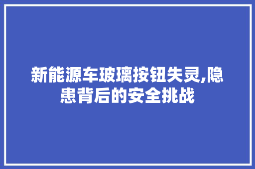 新能源车玻璃按钮失灵,隐患背后的安全挑战