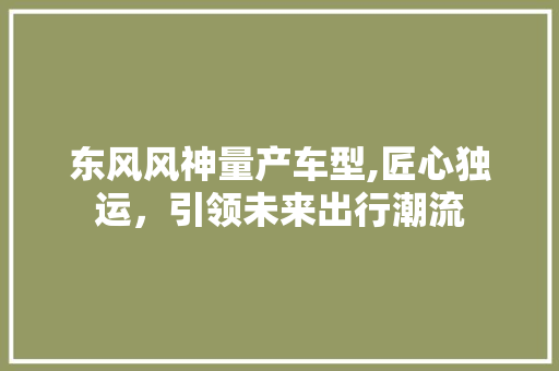 东风风神量产车型,匠心独运，引领未来出行潮流