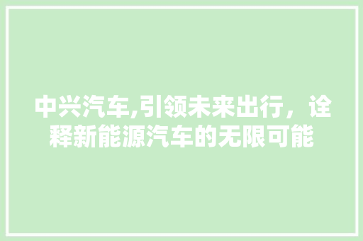 中兴汽车,引领未来出行，诠释新能源汽车的无限可能