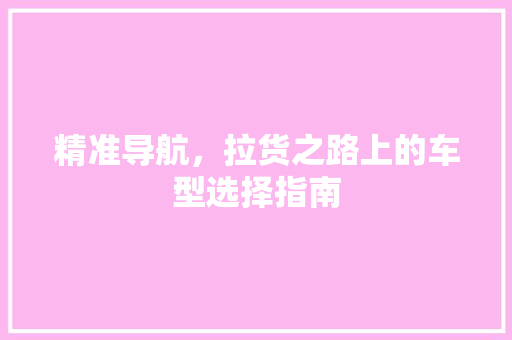 精准导航，拉货之路上的车型选择指南