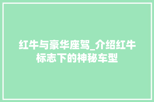 红牛与豪华座驾_介绍红牛标志下的神秘车型 车载导航