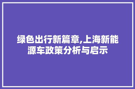 绿色出行新篇章,上海新能源车政策分析与启示 汽车配件
