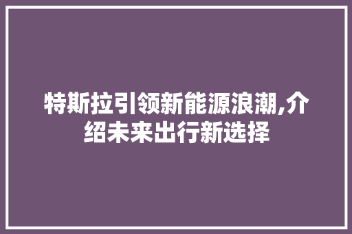 特斯拉引领新能源浪潮,介绍未来出行新选择