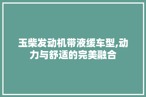 玉柴发动机带液缓车型,动力与舒适的完美融合