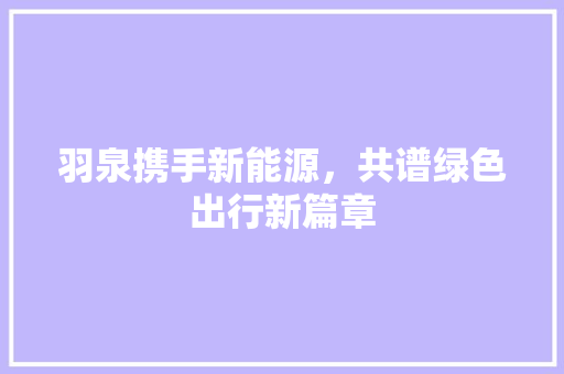 羽泉携手新能源，共谱绿色出行新篇章 汽车配件