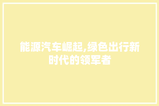 能源汽车崛起,绿色出行新时代的领军者 汽车配件