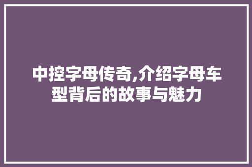 中控字母传奇,介绍字母车型背后的故事与魅力