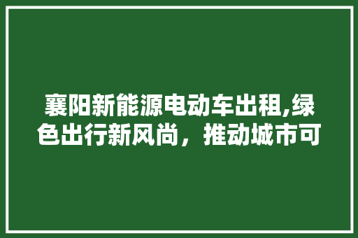 襄阳新能源电动车出租,绿色出行新风尚，推动城市可持续发展 新车资讯