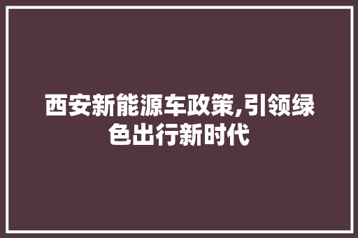 西安新能源车政策,引领绿色出行新时代