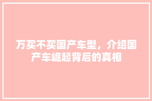万买不买国产车型，介绍国产车崛起背后的真相