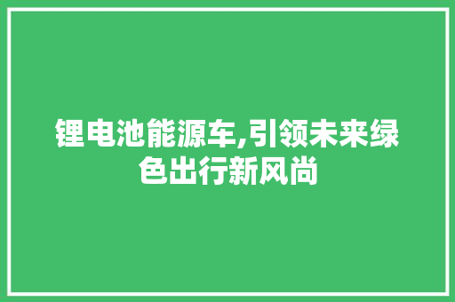 锂电池能源车,引领未来绿色出行新风尚