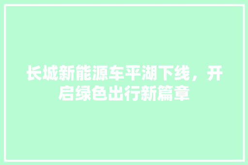 长城新能源车平湖下线，开启绿色出行新篇章 汽车配件