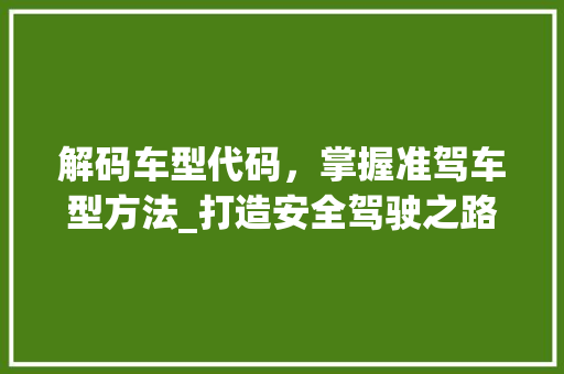 解码车型代码，掌握准驾车型方法_打造安全驾驶之路 汽车展览