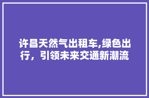 许昌天然气出租车,绿色出行，引领未来交通新潮流
